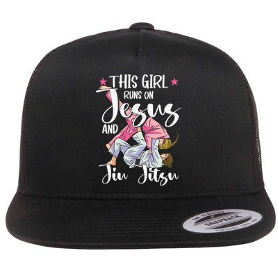 This  Runs On Jesus And Jiu Jitsu Gift Flatbill Hat