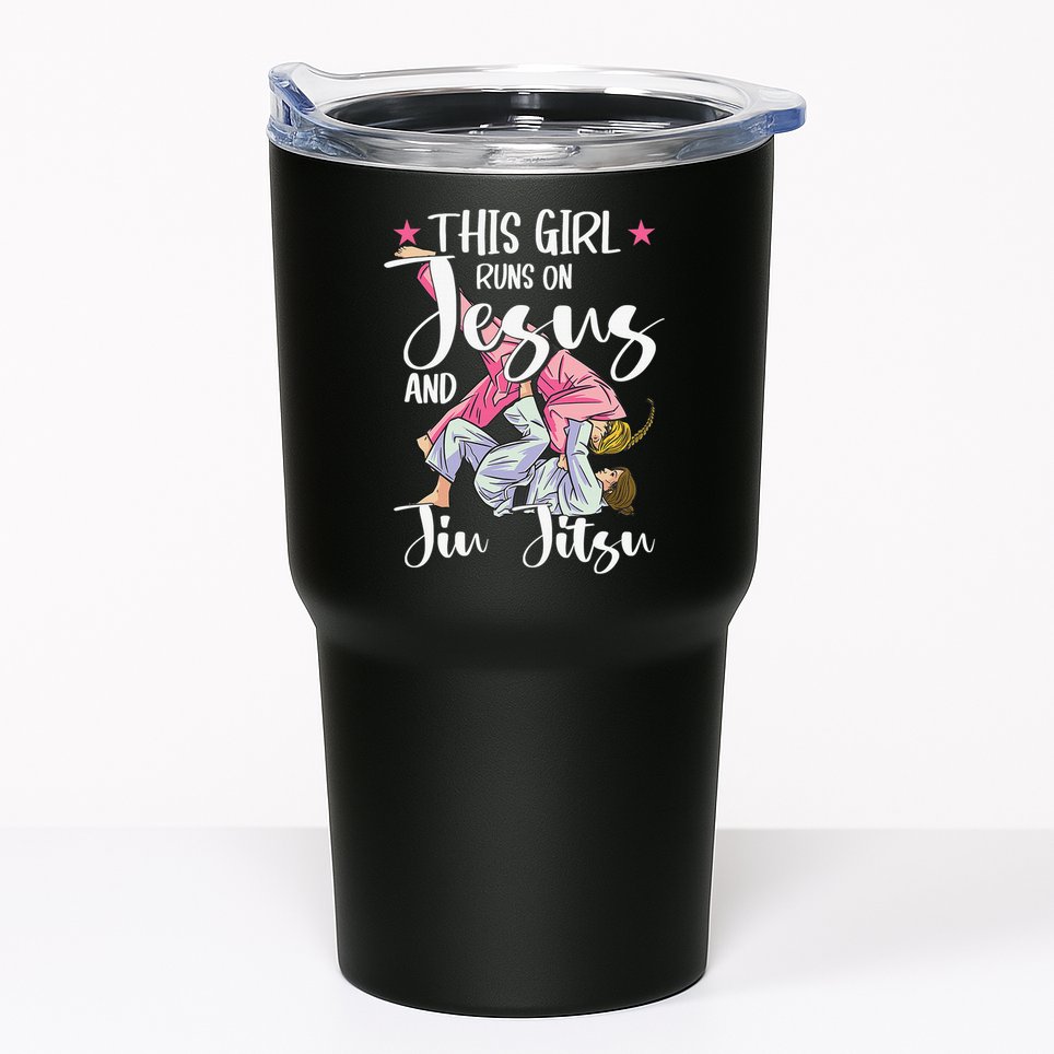 This  Runs On Jesus And Jiu Jitsu Gift Tumbler