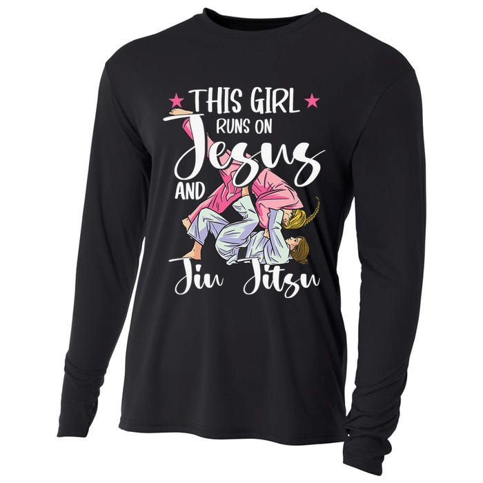 This  Runs On Jesus And Jiu Jitsu Gift Cooling Performance Long Sleeve Crew