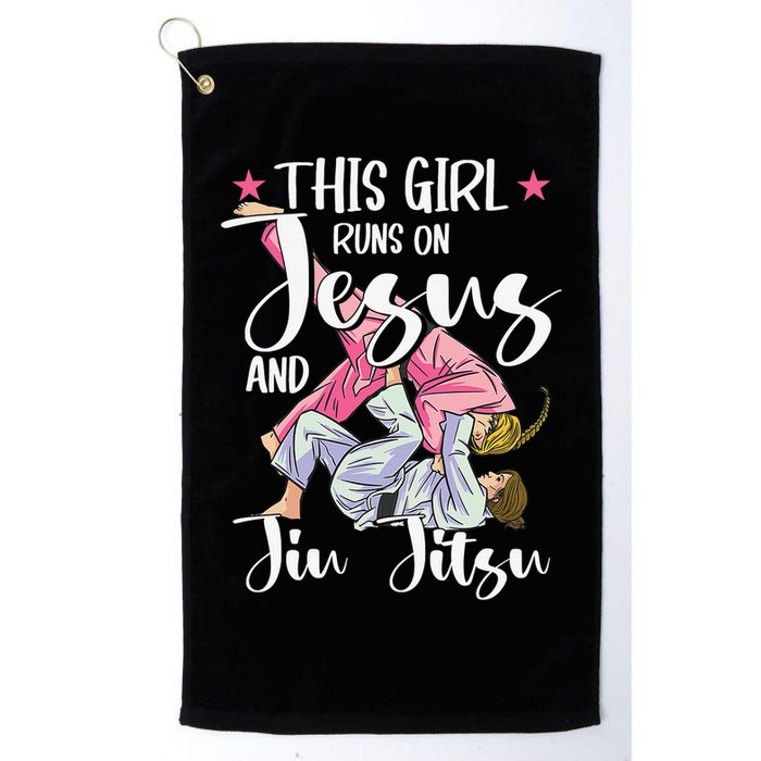 This  Runs On Jesus And Jiu Jitsu Gift Golf Towel