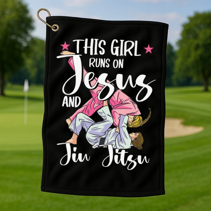 This  Runs On Jesus And Jiu Jitsu Gift Golf Towel