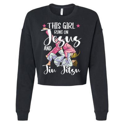 This  Runs On Jesus And Jiu Jitsu Gift Cropped Pullover Crew