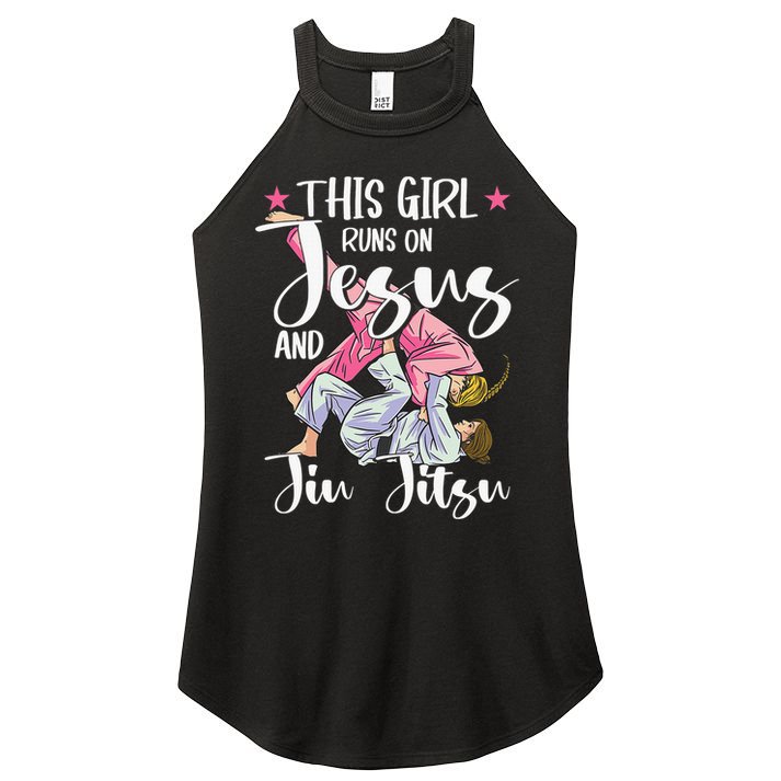 This  Runs On Jesus And Jiu Jitsu Gift Women's Perfect Tri Rocker Tank