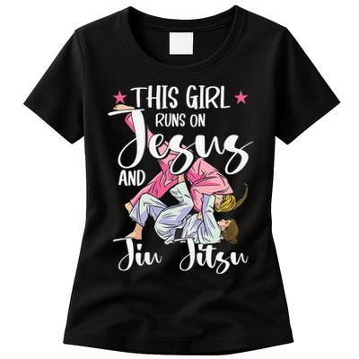 This  Runs On Jesus And Jiu Jitsu Gift Womens T-Shirt