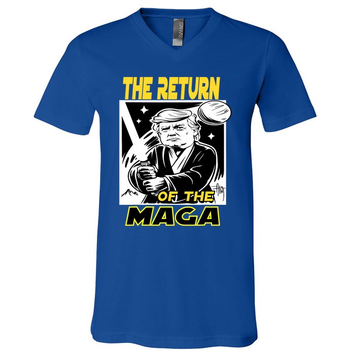 The Return Of The Maga Funny Parody Trump Wins Trump Won 47 V-Neck T-Shirt