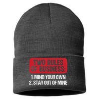 Two Rules Of Business Mind Your Own Stay Out Of Mine Funny Sustainable Knit Beanie