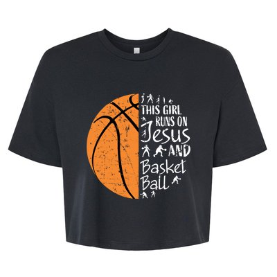 This Runs On Jesus And Basketball Funny Gift Christian Teen Gift Bella+Canvas Jersey Crop Tee