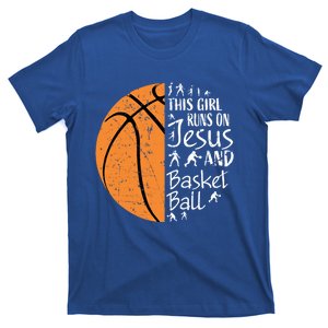 This Runs On Jesus And Basketball Funny Gift Christian Teen Gift T-Shirt