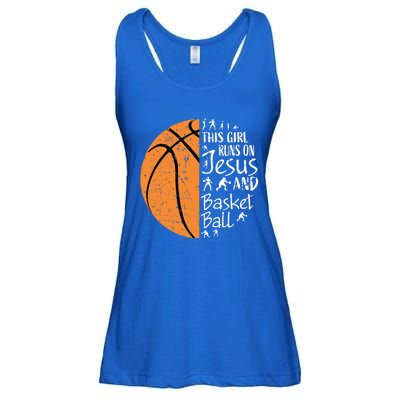 This Runs On Jesus And Basketball Funny Gift Christian Teen Gift Ladies Essential Flowy Tank