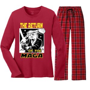 The Return Of The Maga Funny Parody Trump Wins Trump Won 47 Women's Long Sleeve Flannel Pajama Set 