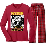 The Return Of The Maga Funny Parody Trump Wins Trump Won 47 Women's Long Sleeve Flannel Pajama Set 