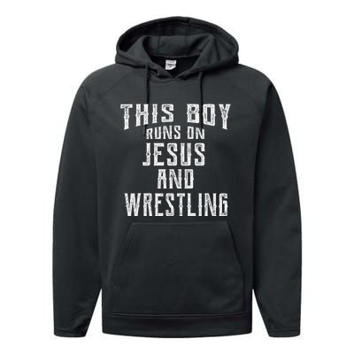 This Runs On Jesus And Wrestling Christian Gift Performance Fleece Hoodie