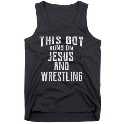 This Runs On Jesus And Wrestling Christian Gift Tank Top