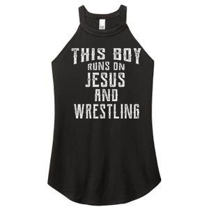 This Runs On Jesus And Wrestling Christian Gift Women’s Perfect Tri Rocker Tank