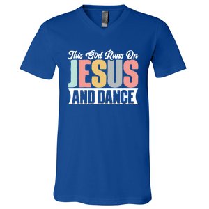 This Runs On Jesus And Dance Christian Dancer Faith Gift V-Neck T-Shirt