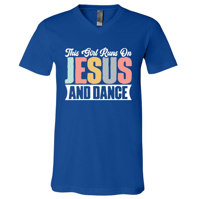 This Runs On Jesus And Dance Christian Dancer Faith Gift V-Neck T-Shirt