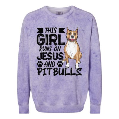 This Runs On Jesus And Pitbulls Christians Gift Colorblast Crewneck Sweatshirt