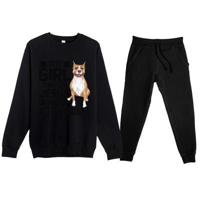 This Runs On Jesus And Pitbulls Christians Gift Premium Crewneck Sweatsuit Set