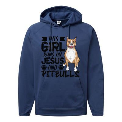 This Runs On Jesus And Pitbulls Christians Gift Performance Fleece Hoodie