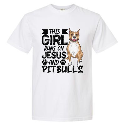 This Runs On Jesus And Pitbulls Christians Gift Garment-Dyed Heavyweight T-Shirt