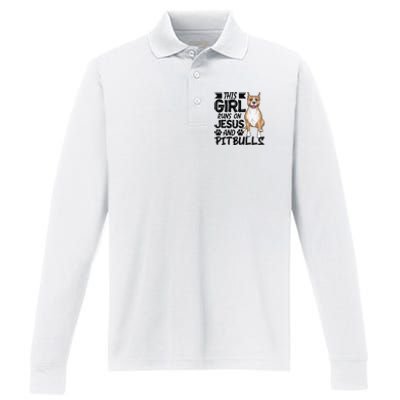 This Runs On Jesus And Pitbulls Christians Gift Performance Long Sleeve Polo