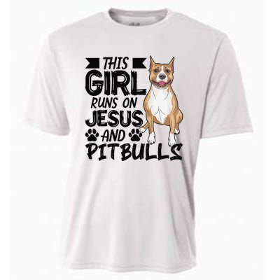 This Runs On Jesus And Pitbulls Christians Gift Cooling Performance Crew T-Shirt