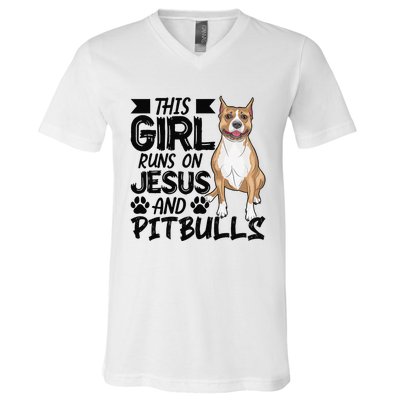 This Runs On Jesus And Pitbulls Christians Gift V-Neck T-Shirt