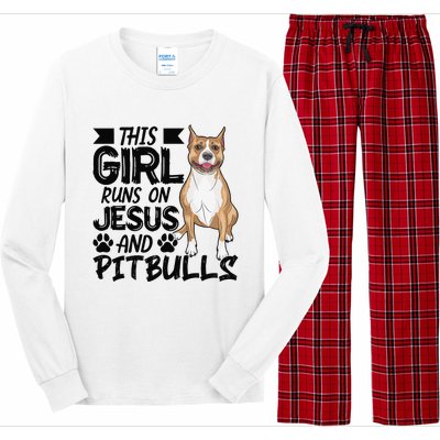 This Runs On Jesus And Pitbulls Christians Gift Long Sleeve Pajama Set