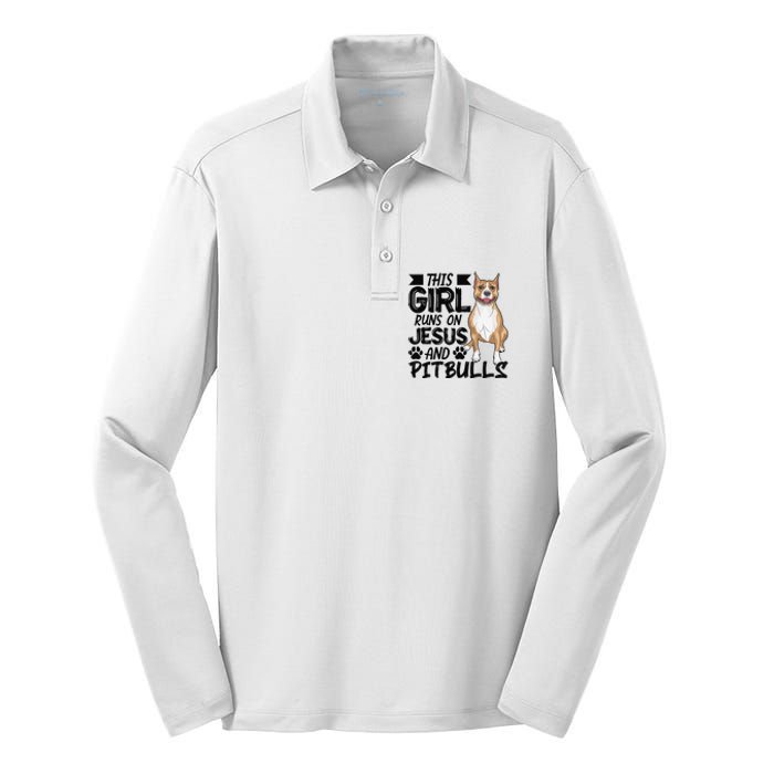 This Runs On Jesus And Pitbulls Christians Gift Silk Touch Performance Long Sleeve Polo