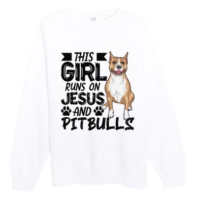 This Runs On Jesus And Pitbulls Christians Gift Premium Crewneck Sweatshirt