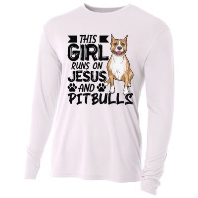 This Runs On Jesus And Pitbulls Christians Gift Cooling Performance Long Sleeve Crew