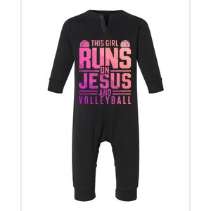 This Runs On Jesus And Volleyball Gift Infant Fleece One Piece