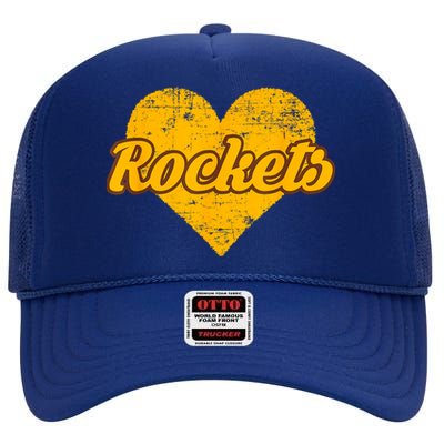 Titusville Rockets Over Heart High Crown Mesh Back Trucker Hat