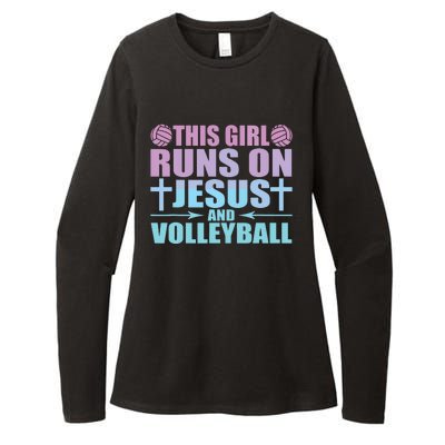 This Runs On Jesus And Volleyball Novelty Womens CVC Long Sleeve Shirt