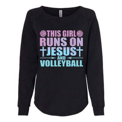 This Runs On Jesus And Volleyball Novelty Womens California Wash Sweatshirt