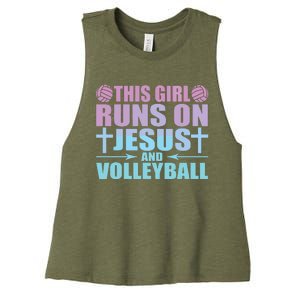 This Runs On Jesus And Volleyball Novelty Women's Racerback Cropped Tank