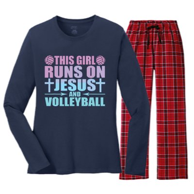 This Runs On Jesus And Volleyball Novelty Women's Long Sleeve Flannel Pajama Set 