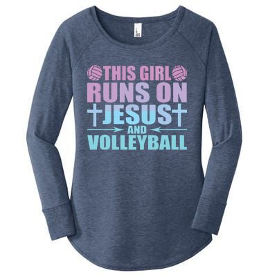 This Runs On Jesus And Volleyball Novelty Women's Perfect Tri Tunic Long Sleeve Shirt