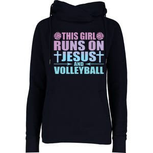 This Runs On Jesus And Volleyball Novelty Womens Funnel Neck Pullover Hood