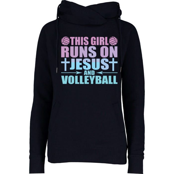 This Runs On Jesus And Volleyball Novelty Womens Funnel Neck Pullover Hood