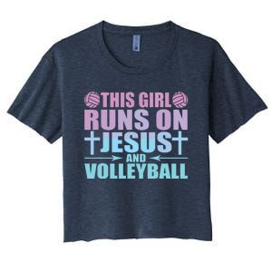 This Runs On Jesus And Volleyball Novelty Women's Crop Top Tee