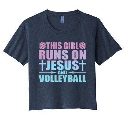 This Runs On Jesus And Volleyball Novelty Women's Crop Top Tee