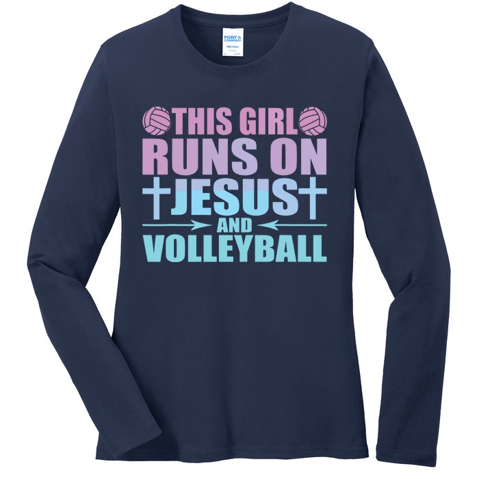 This Runs On Jesus And Volleyball Novelty Ladies Long Sleeve Shirt