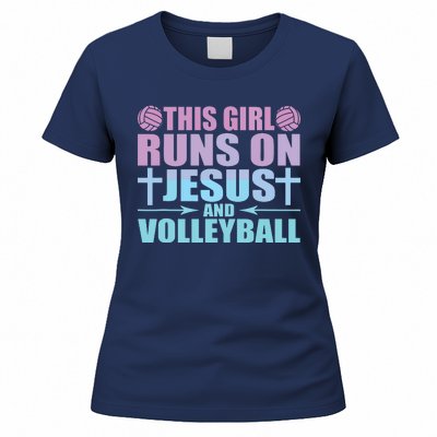 This Runs On Jesus And Volleyball Novelty Women's T-Shirt