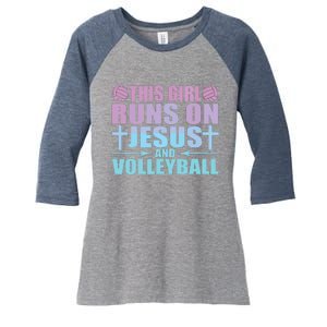 This Runs On Jesus And Volleyball Novelty Women's Tri-Blend 3/4-Sleeve Raglan Shirt