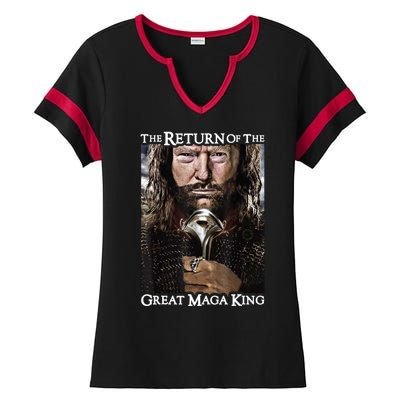 The Return Of The Great Maga King Donald Trump Ladies Halftime Notch Neck Tee