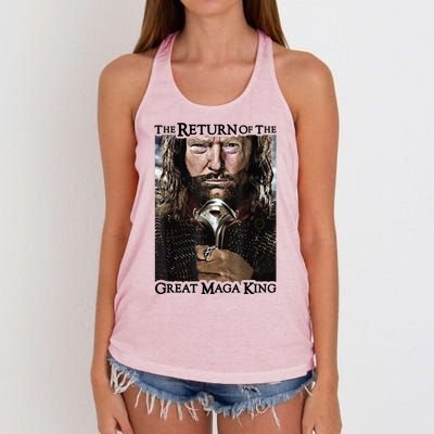 The Return Of The Great Maga King Donald Trump Women's Knotted Racerback Tank