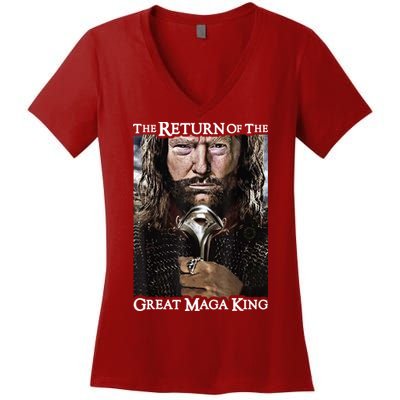 The Return Of The Great Maga King Donald Trump Women's V-Neck T-Shirt