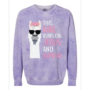 This Runs On Jesus And Alpacas LLama Apparel Colorblast Crewneck Sweatshirt