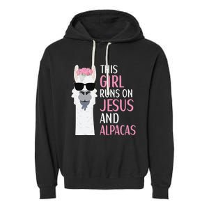 This Runs On Jesus And Alpacas LLama Apparel Garment-Dyed Fleece Hoodie